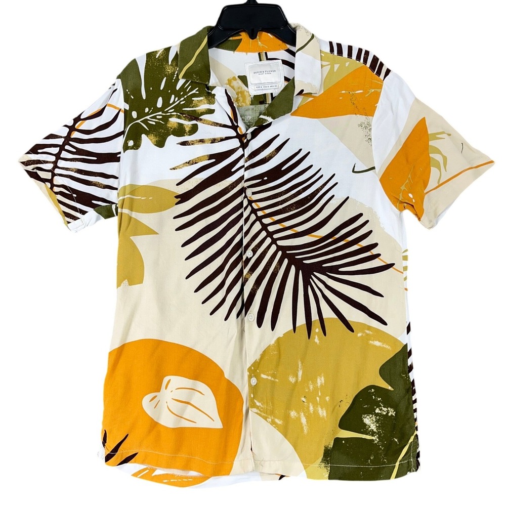 DENIM & FLOWER Ricky Singh Mens S‎ Short Sleeve Button Up Aloha Tropical Shirt